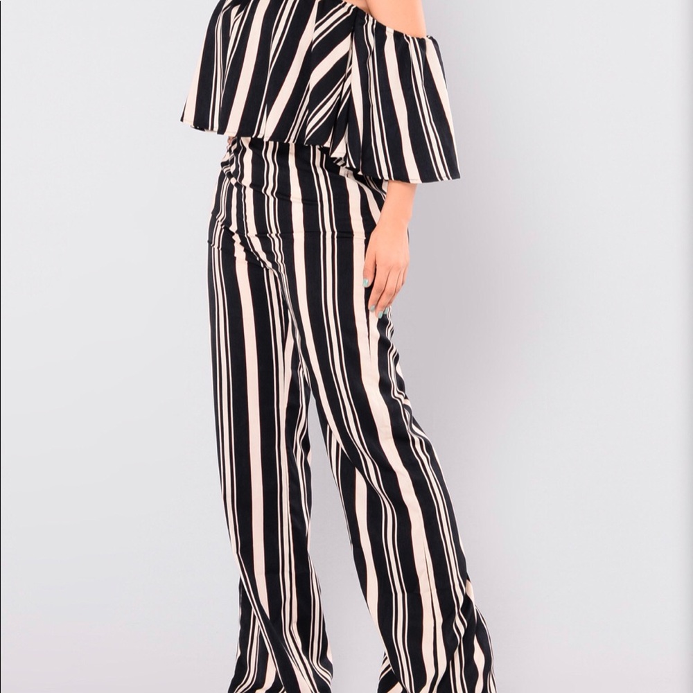 NEW Fashion nova striped off shoulder jumpsuit